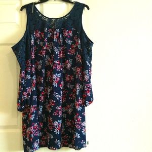 Trixie Plus Size 2x Cold Shoulder floral Navy blue red  mini dress